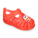 Classic style Kids jelly shoes with hook and loop strap closure and CAR design.