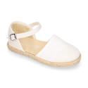 White Linen canvas girl espadrille shoes for CEREMONIES with lace design.