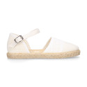 White Linen canvas girl espadrille shoes for CEREMONIES with lace design.