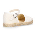 White Linen canvas girl espadrille shoes for CEREMONIES with lace design.