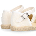 White Linen canvas girl espadrille shoes for CEREMONIES with lace design.