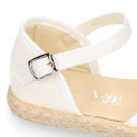 White Linen canvas girl espadrille shoes for CEREMONIES with lace design.