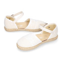 White Linen canvas girl espadrille shoes for CEREMONIES with lace design.