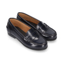 Classic school GIRL Moccasin shoes in Antik leather.