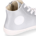 BAREFOOT Kids high Sneaker shoes with laces and side zipper.