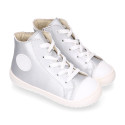 BAREFOOT Kids high Sneaker shoes with laces and side zipper.