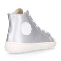 BAREFOOT Kids high Sneaker shoes with laces and side zipper.