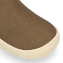 BAREFOOT Kids ankle shoes with elastic band and side zipper closure.