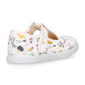 Cotton canvas Kids T-Strap shoes laceless with JUNGLE design.