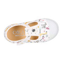 Cotton canvas Kids T-Strap shoes laceless with JUNGLE design.