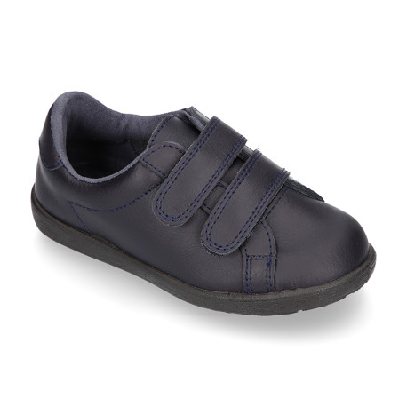 Washable leather kids Tennis School shoes laceless.