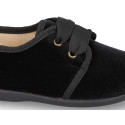 Black Laces up shoes in velvet canvas for little Kids.