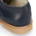 Navy blue Nappa leather kids oxford shoes for ceremony.