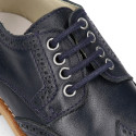 Navy blue Nappa leather kids oxford shoes for ceremony.