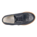 Navy blue Nappa leather kids oxford shoes for ceremony.