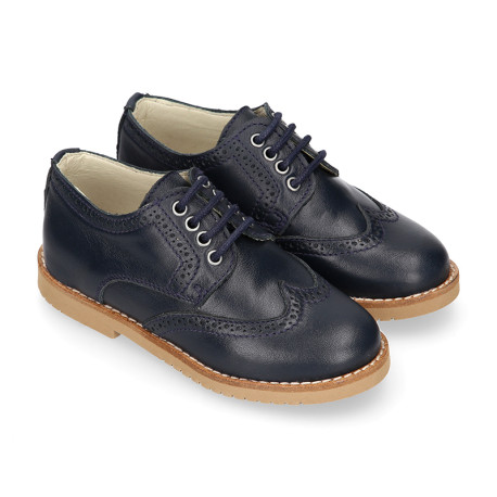 Navy blue Nappa leather kids oxford shoes for ceremony.