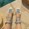 PIQUE Cotton Canvas Girl espadrille shoes with ties closure design in trendy colors.